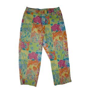Palm Lily Cropped‎ Pants Beach Tropical Women 8 Cotton Floral Vacation Preppy